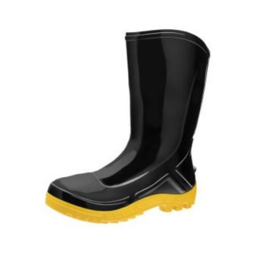  Bota PVC, Cano Médio, Preta,  Sem Forro, Solado Amarelo. CA 27223